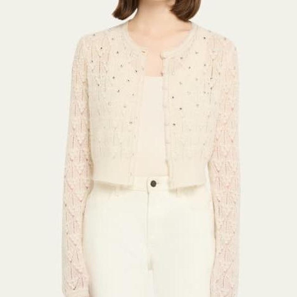 NWT LoveShackFancy Calico Embellished Pointelle Cardigan Size Medium $545.00
